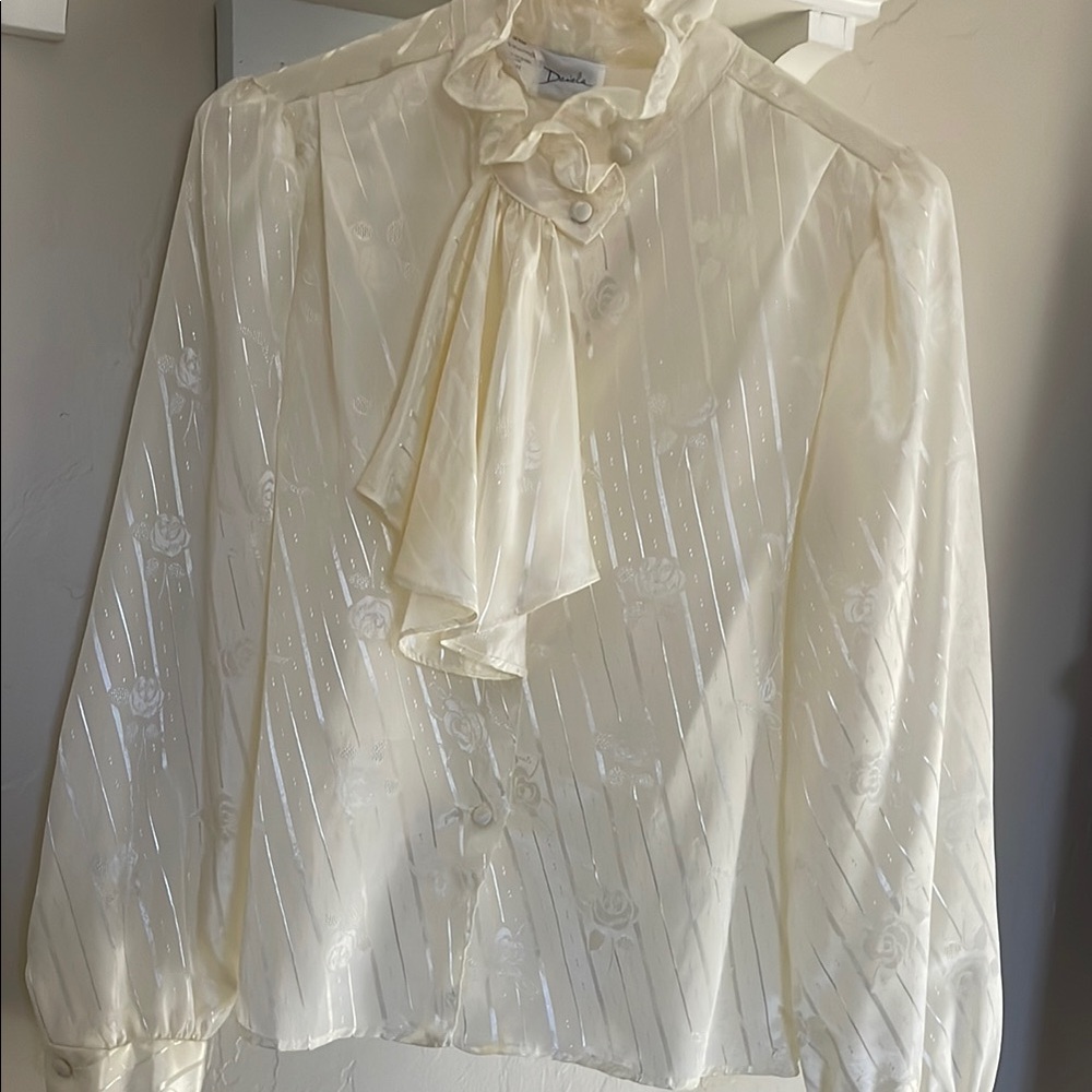 Vintage Cream Blouse with Ruffle Detail